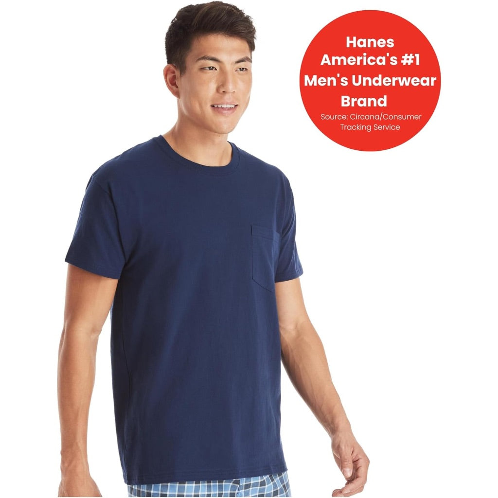 Hanes Men's Pocket T-Shirt Pack, 6-Pack, Cool & Breathable Cotton Tees, Stay-Tucked Undershirts for Men