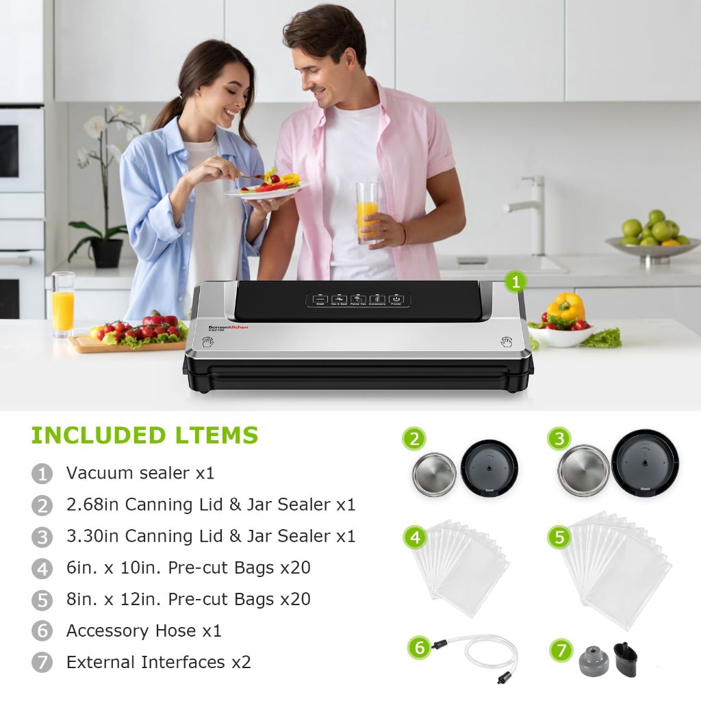Bonsenkitchen Vacuum Sealer Machine with Mason Jar Sealer Kit |  Silver
