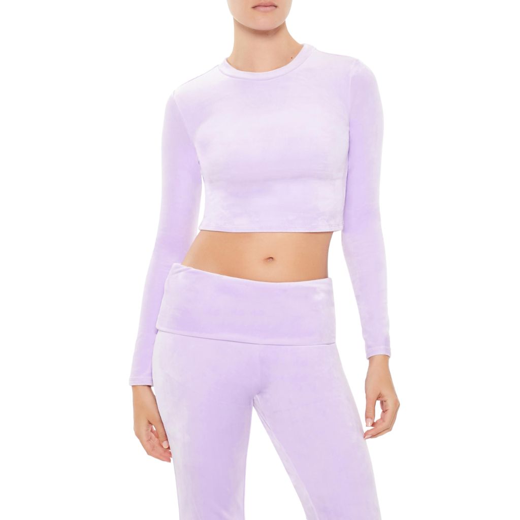 Forever 21 Women's Velour Long-Sleeve Crop Top Lavender X-Small