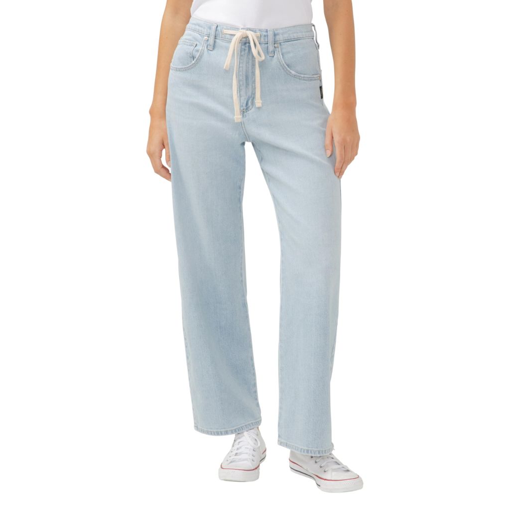 Silver Jeans Co. Women's Be Easy Straight Leg Drawstring Jeans, Light Wash, 34W x 30L