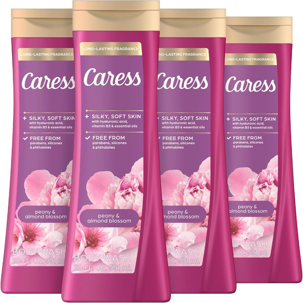 Caress Moisturizing Body Wash For Fresh, Smooth Skin -  Peony & Almond Blossom, 20 fl. oz. (4 Pack)