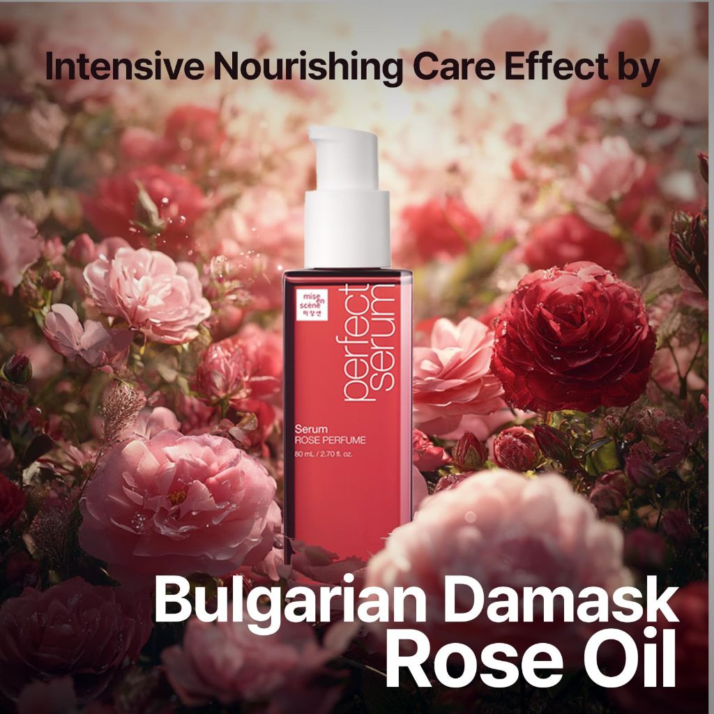 Mise En Scene Perfect Rose Perfume Serum - Hair Refreshing Oil for Dry Hair | Dermask Rose Scent 2.70 Fl. Oz.
