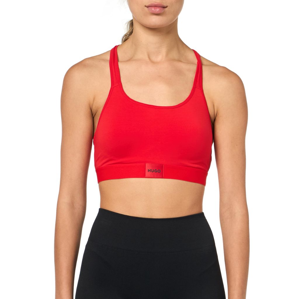 SZ XS, HUGO, Square Logo Cotton T Back Padded Bralette, Candy red
