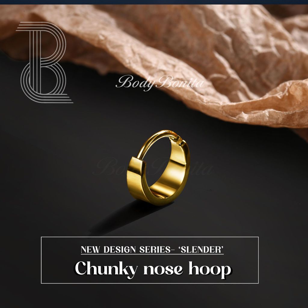 BodyBonita Gold Plated Septum Rings 16G - 316L Stainless Steel Nose Rings Hoops for Men Women Septum Piercing Jewelry 10 mm Slender