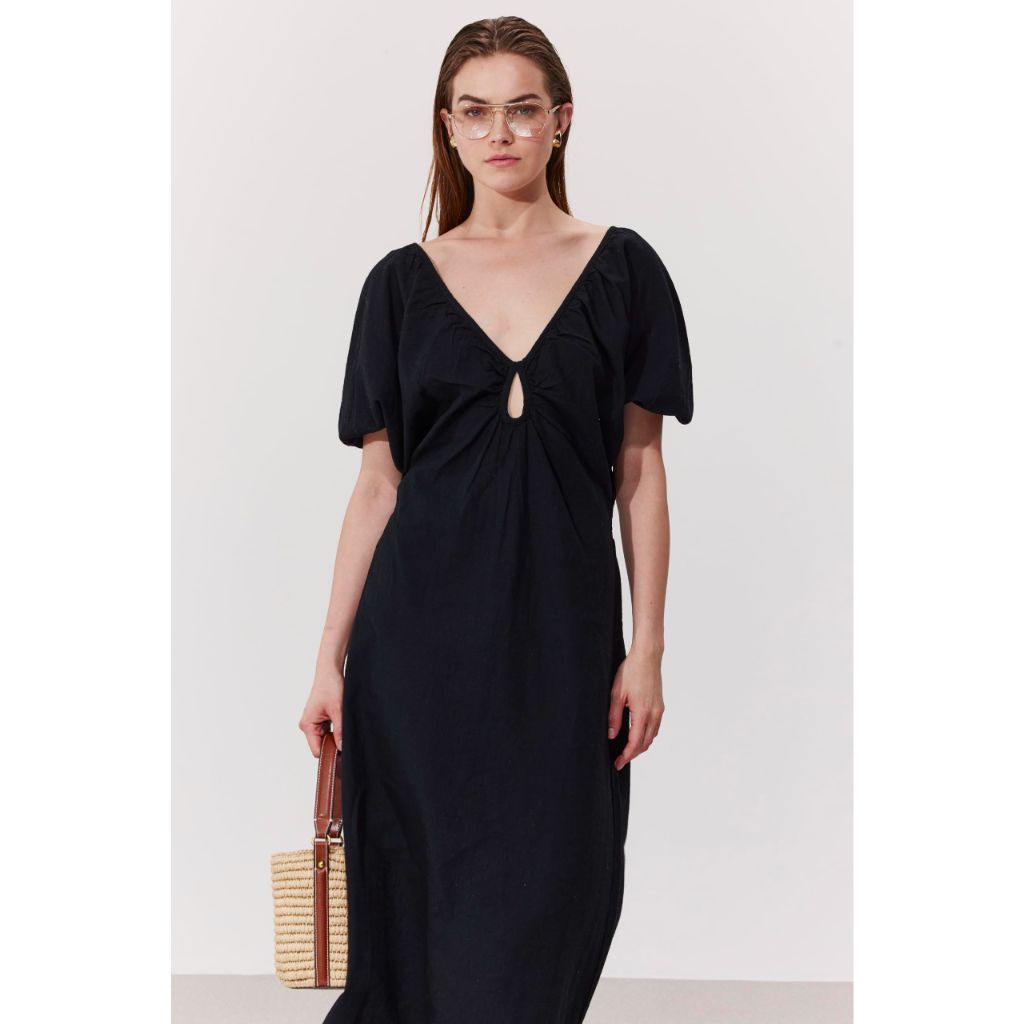 Gottex Women's Standard Terra Puff Sleeve Midi Dress Cover-Up, Black, Large