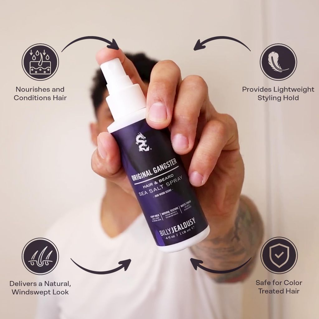 Billy Jealousy Sea Salt Spray,  Oud Wood Scent, Original Gangster, 4 fl. oz.