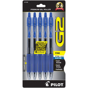 Pilot G2 Premium Gel Roller Pens, Fine Point 0.7 mm, Blue Ink Pens Fine Point, Pack of 5
