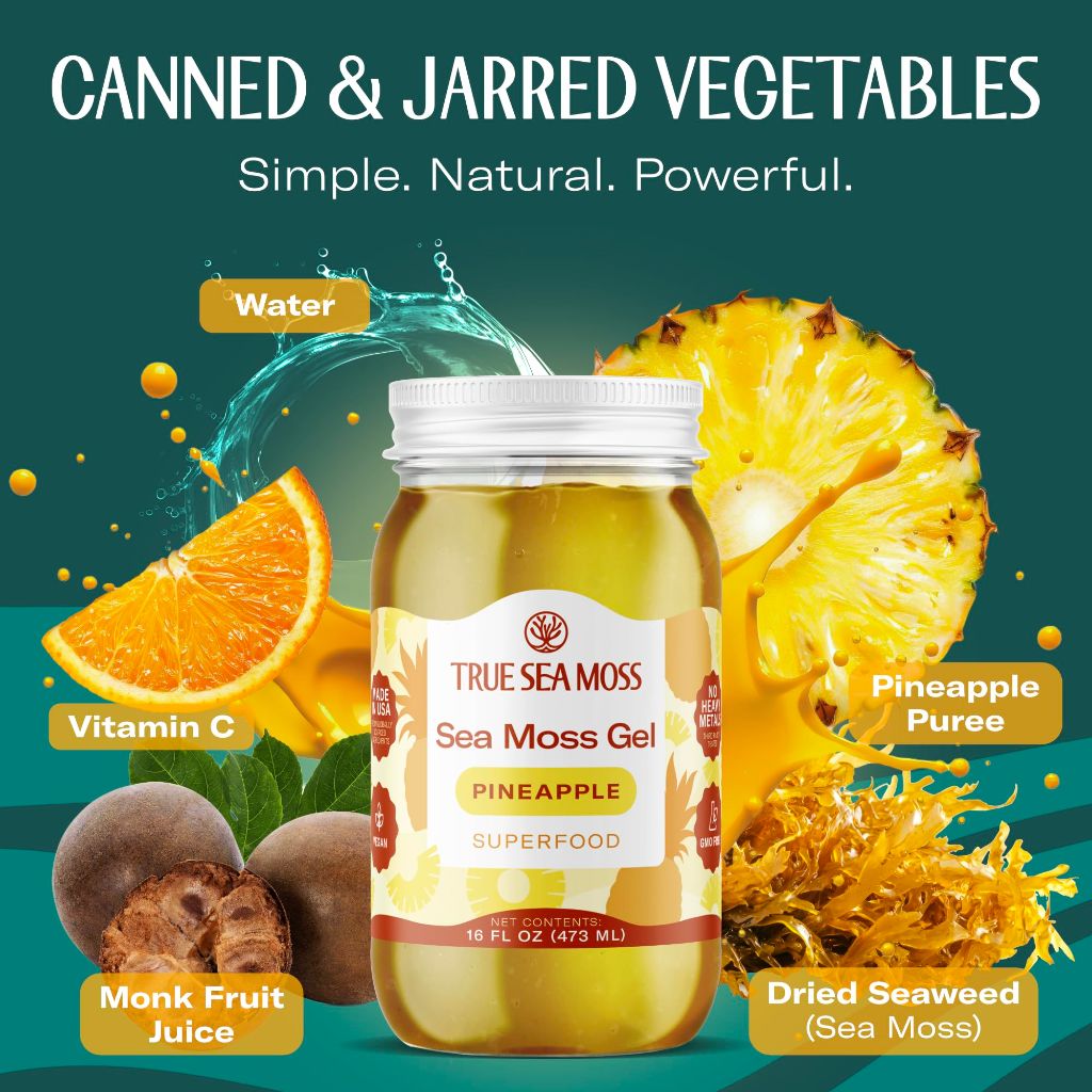 TrueSeaMoss Sea Moss Gel Superfood – Pineapple, 16 fl. oz.