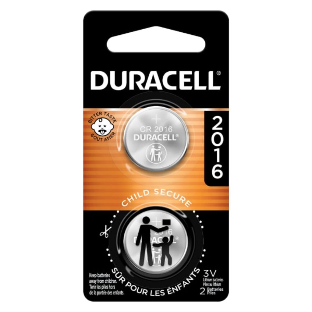 Duracell 2016 Batteries Lithium Coin Button - 2 Pack - Specialty Battery w/ Bitterant Technology: Single-Use, 3V