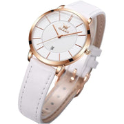 OLEVS Women's Quartz 33mm Wrist Watch, White/Gold Dial, White Leather Band