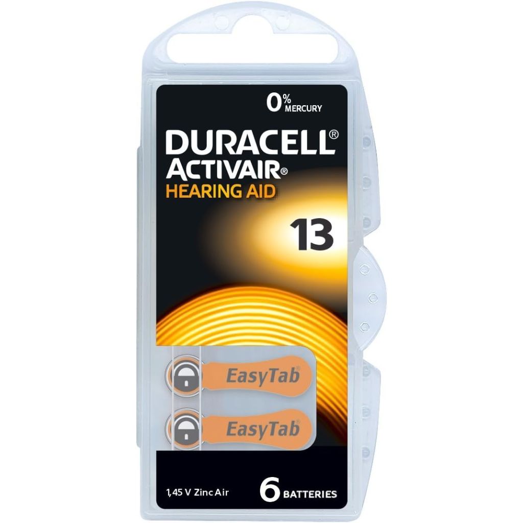 Duracell Hearing Aid Batteries Size 13 Pack of 60 batteries (10 pack of 6 each) 1.45V
