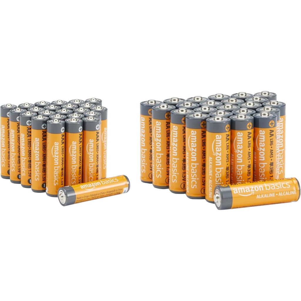 Amazon Basics High-Performance Alkaline Batteries - AA (24) & AAA (24) - 48 Count