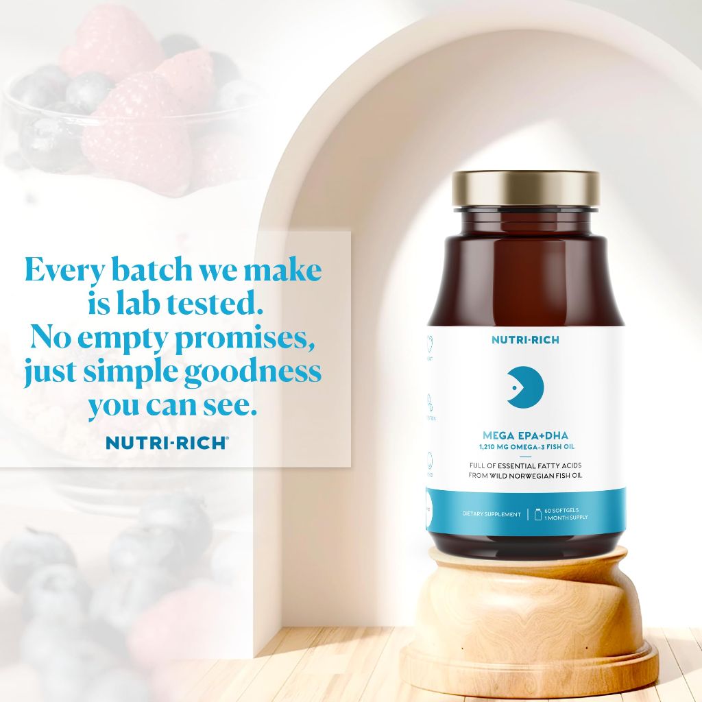 Nutri-Rich Omega-3 Fish Oil 1210mg, EPA & DHA for Heart, Brain & Joint Health, Lemon Flavor - 60 Softgels