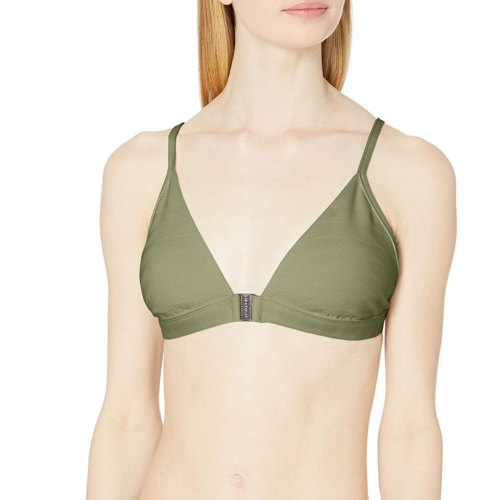 Seafolly Fixed Triangle Bikini Top Swimsuit with Front Clip, Thyme - size 10