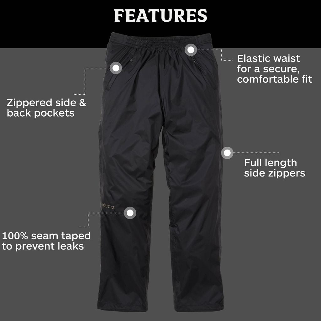 MARMOT Men’s PreCip Full-Zip Lightweight, Waterproof Pants - Jet Black, XXL
