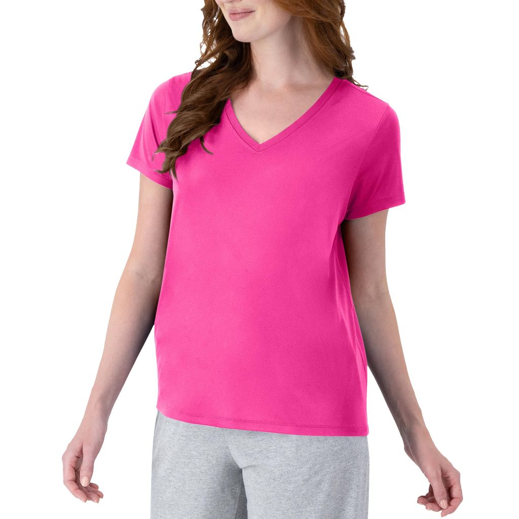 SZ XL, Hanes Women's Cool DRI Performance V-Neck T-Shirt, Wow Pink