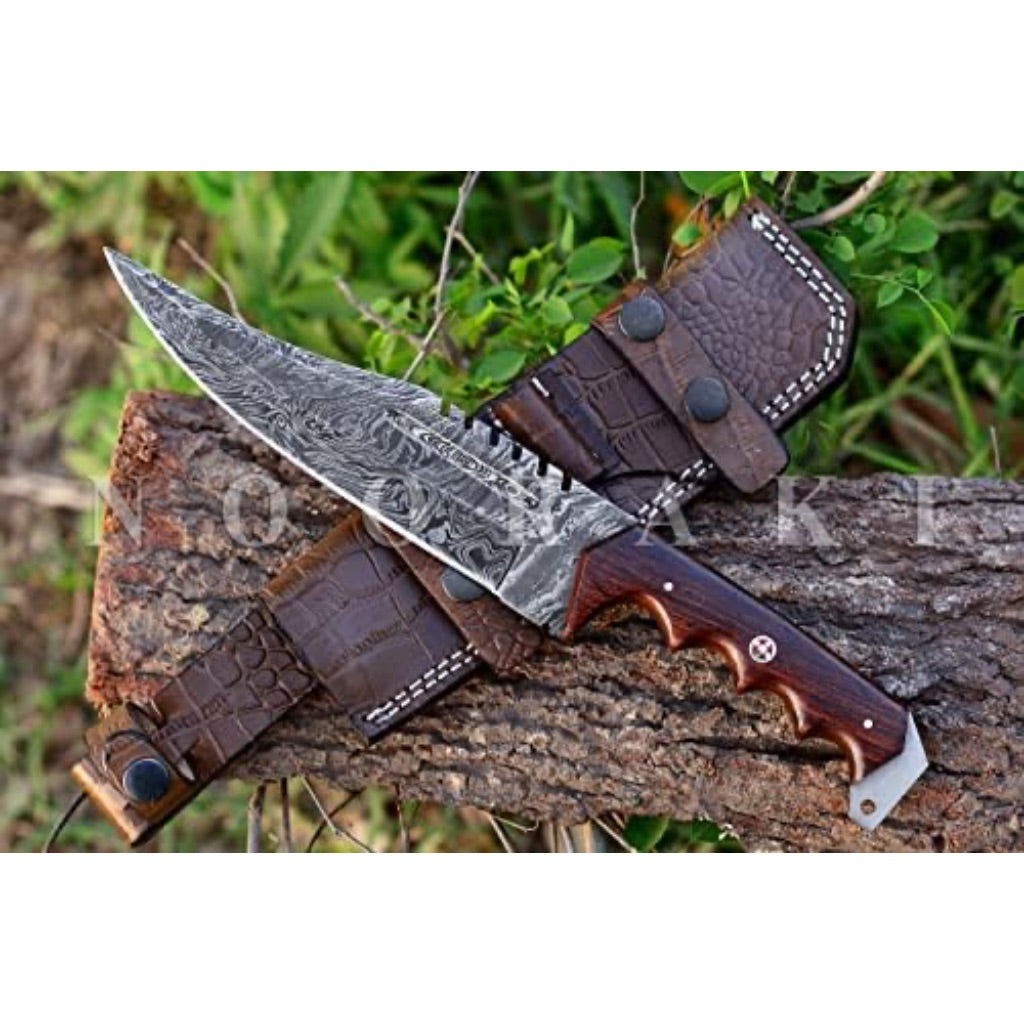 Nooraki BK-350 Premium Handmade Damascus Steel 12" Hunting Knife with Sheath