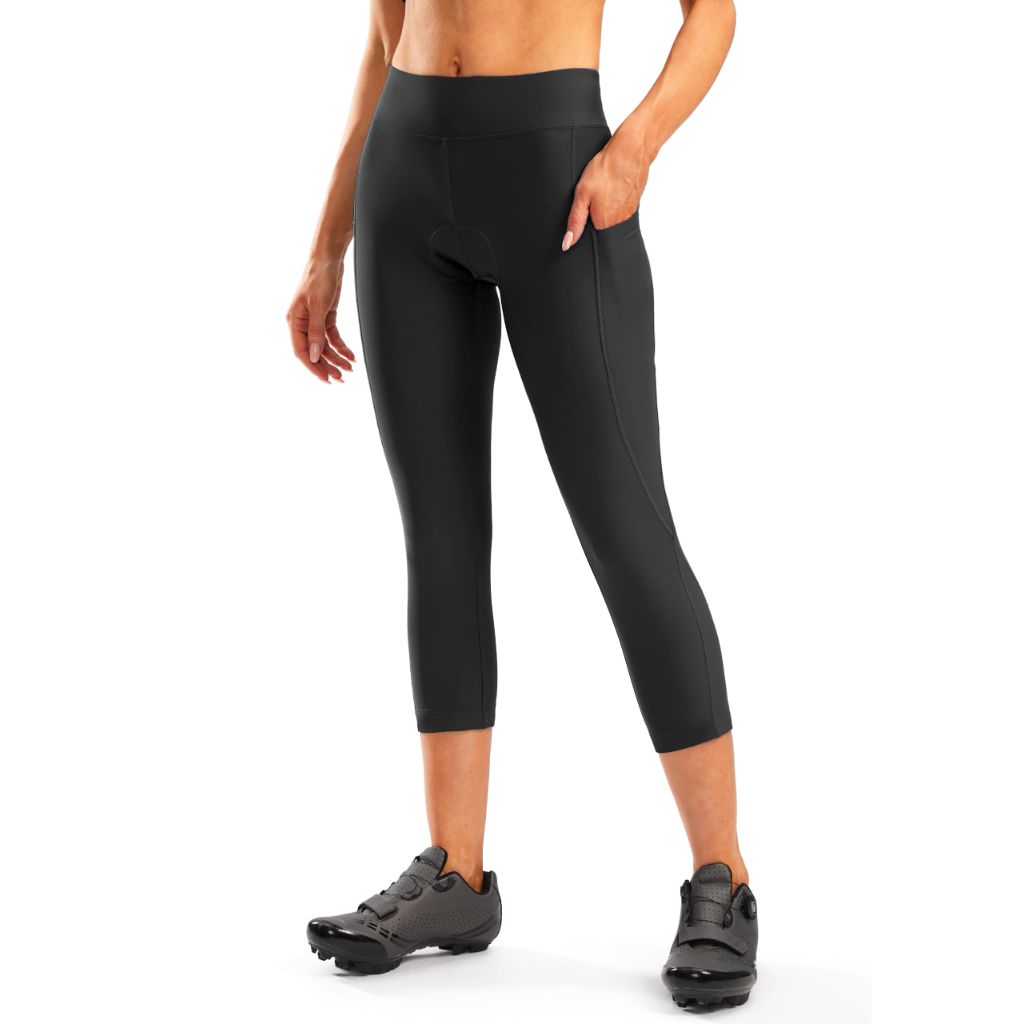 Bikewa Women's 4D Padded Bike Pants High Waist Cycling Shorts Bicycle Capris 3/4 Biking Tights with Zipper Pockets(Black,XL)