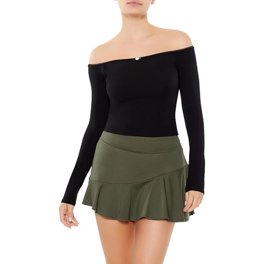 Forever 21 Women's Rosette Off-The-Shoulder Top - Black, Large