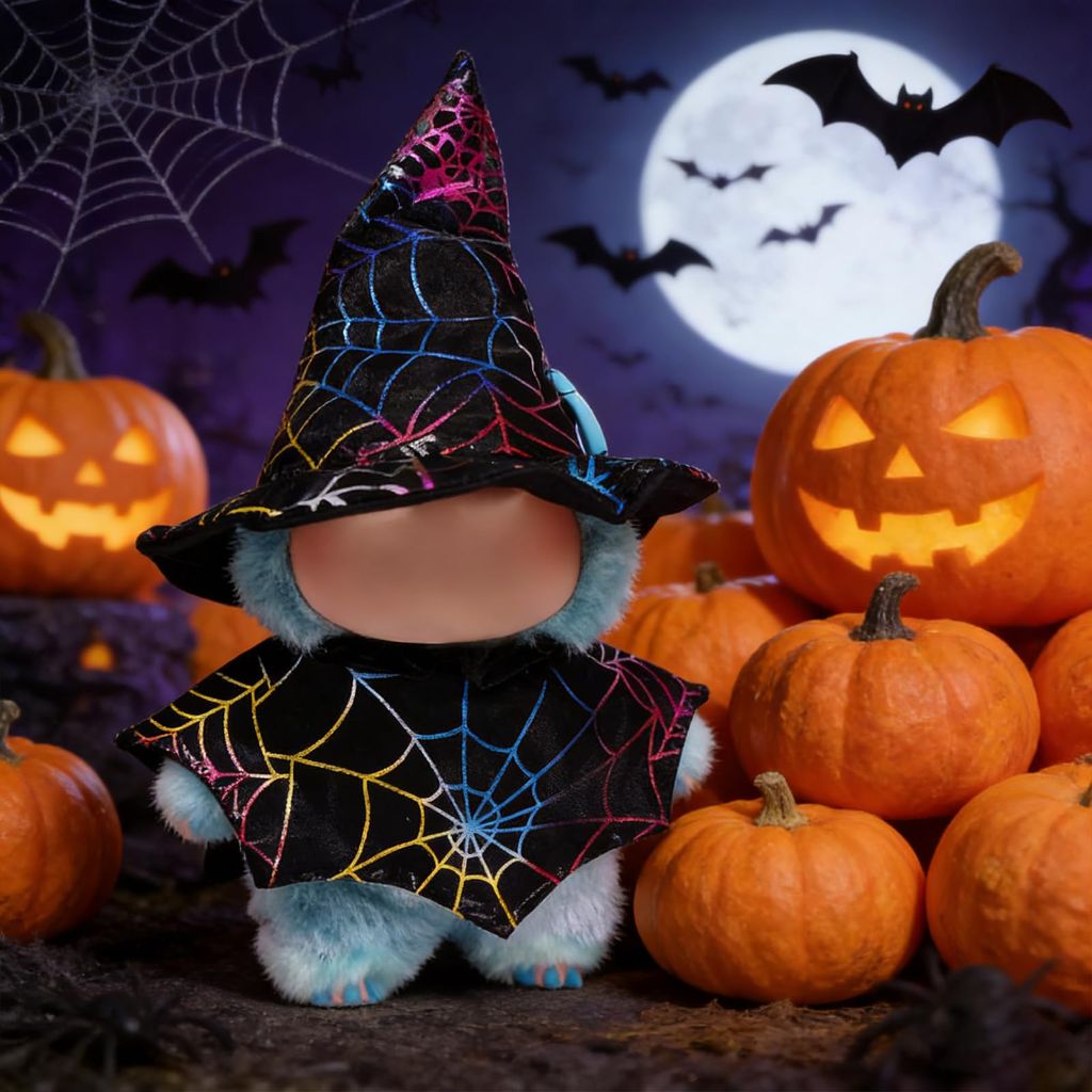 2Pcs Clothes for 17cm Doll, Witch Cosplay Dress Cute Doll Halloween Outfit (Cobweb)