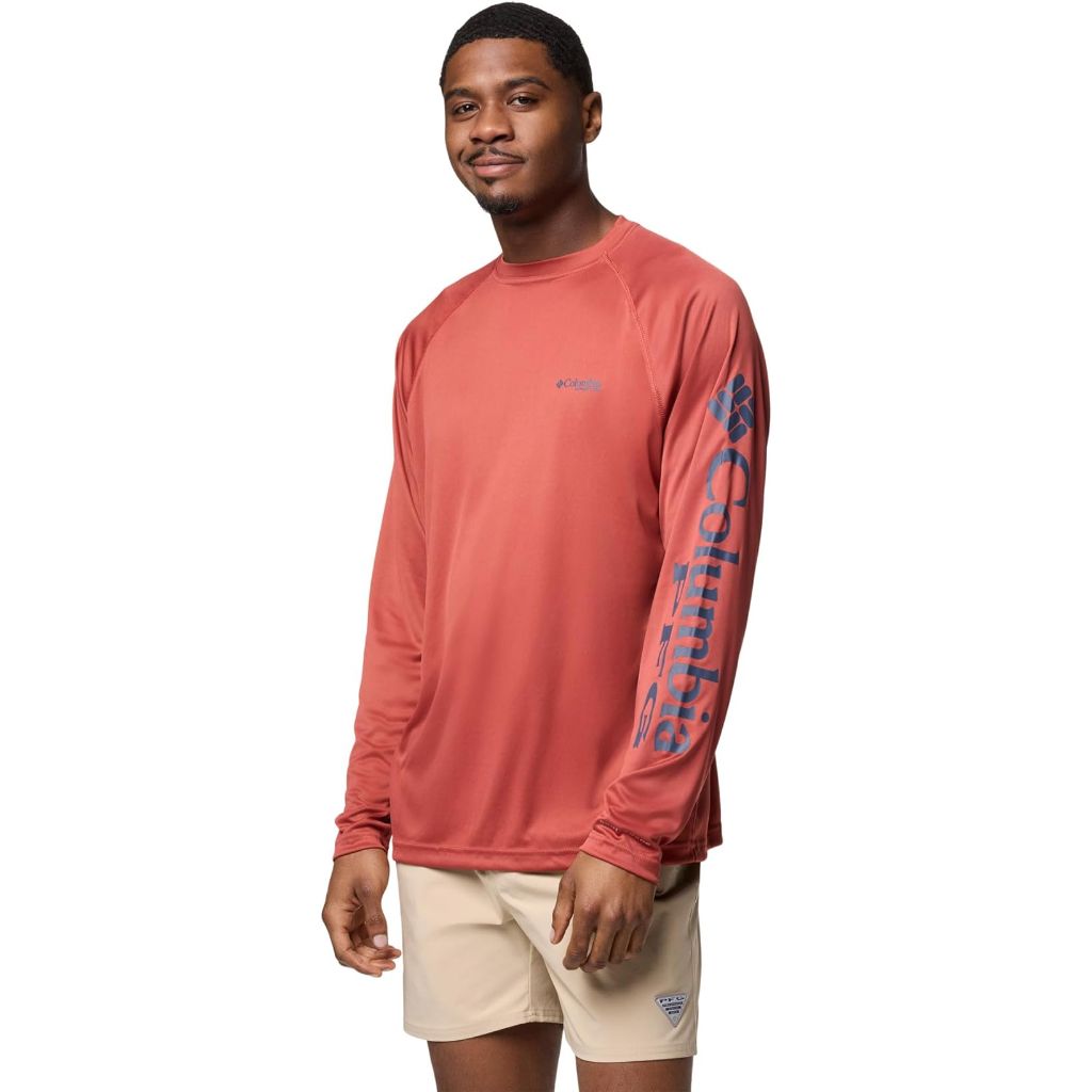SZ 3XT, Columbia Men's PFG Terminal Tackle Long Sleeve Fishing Shirt, Dusty Crimson/Nocturnal Logo