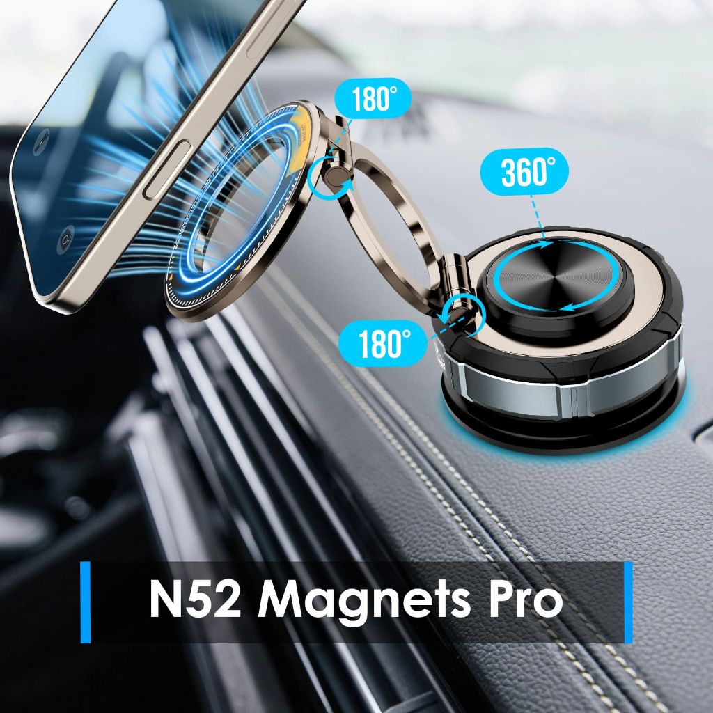TFMIMT Magnetic Car Phone Holder for Mag-Safe [108+LBS Suction & 3200gf Magnetic] Car Mount for iPhone & Android