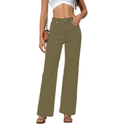 ETTELO Women's Mid Waisted Straight Leg Jeans (US, 4, Army Green)