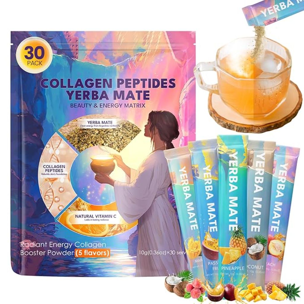 Yerba Mate Instant Tea Powder with Collagen & Vitamin C - 5 Flavors, 30 Servings