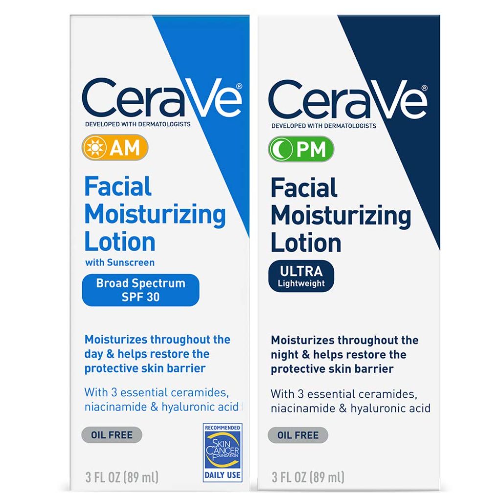 CeraVe Day & Night Face Lotion Skin Care Set | Contains AM with SPF 30 and PM Face Moisturizer | Fragrance Free