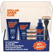 Dollar Shave Club | Ultimate Set | 4 Extra Close Refill Cartridges, 1 Handle, 1 Prep Scrub 3 ounce, 1 Shave Cream 6 ounce, 1 Post Shave Dew 3.4 ounce