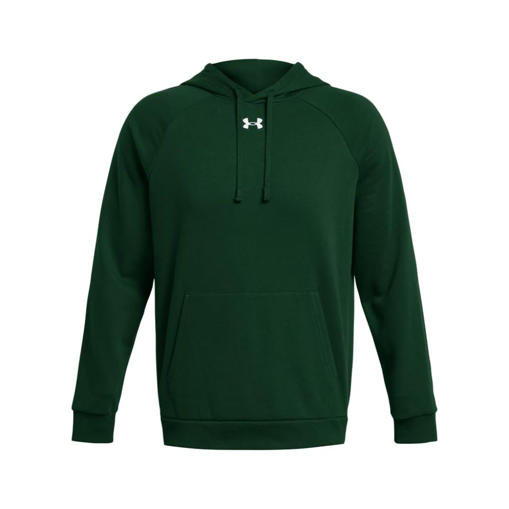 Under Armour Men's Rival Fleece Hoodie, Forest Green/White, Large