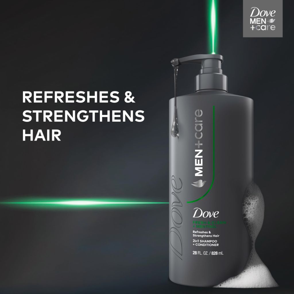 DOVE MEN + CARE Shampoo 1 count Fresh + Clean for Hair Refreshing & Strengthening, with Menthol, 28 fl oz