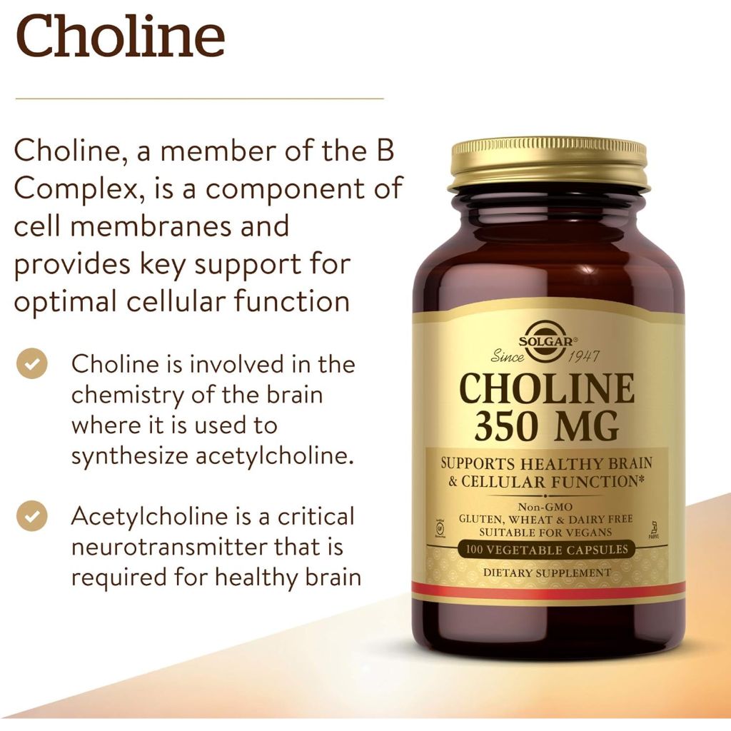 Solgar Choline 350 mg, 100 Vegetable Capsules