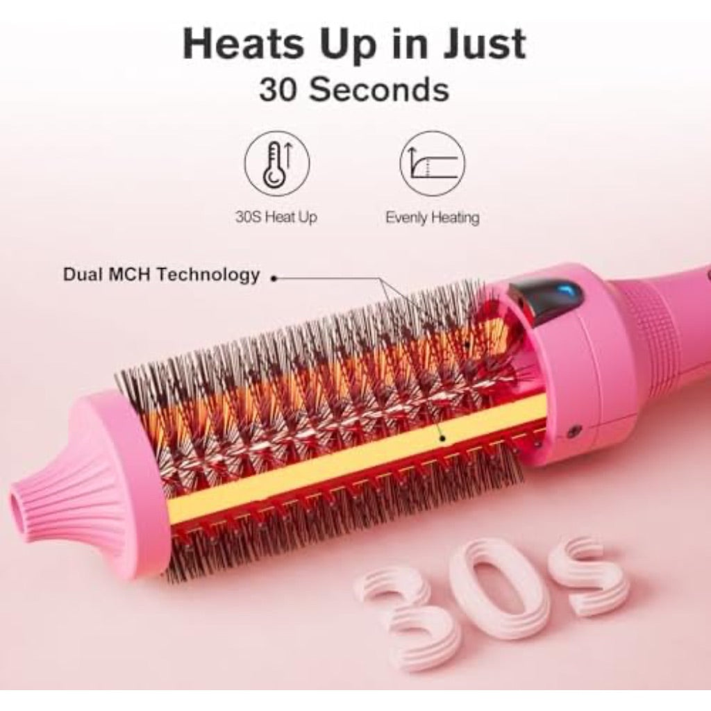 K&K Thermal Brush, 1.5 Inch Ionic Heated Round Brush, Professional Heated Ceramic Tourmaline Coating Curling Iron, Hot Styling Volumizing Tool, Dual Voltage, Pink