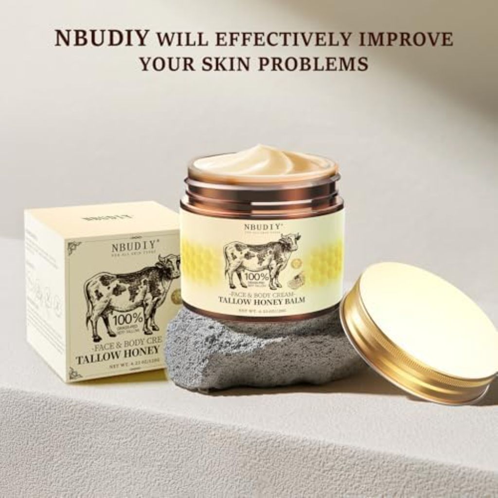 NBUDIY Face & Body Cream Tallow Honey Balm -  Unscented, 4.23 oz.