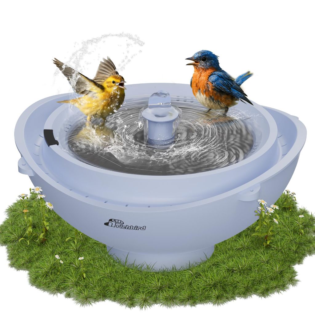 Richbird Solar Bird Bath with Fountain and Battery Backup, 3-in-1 Hanging or Freestanding Birdbath (Sky Blue)