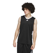 adidas Men's 3-Stripes Basketball Tank Top - Black/White, Large Tall