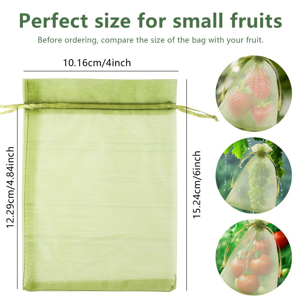 Mesh Drawstring Fruit Protection Bags - Green, 4" x 6" (100ct.)