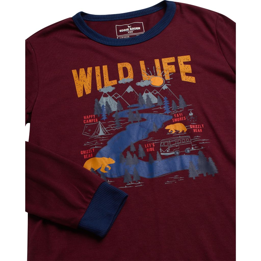 Eddie Bauer Boys' Pajama Set - 4 Piece Matching Fleece Graphic Pajama Tops and Pajama Pants, Size Medium, Maroon