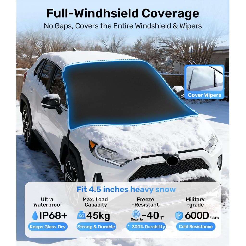 Zanch Upgrade Windshield Cover for Ice & Snow [Fast Install & Removal] Small to Mid-Size SUVs - (69''x48'')