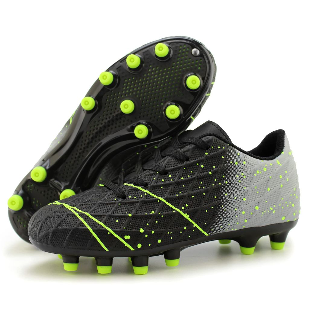 Tobfis Kids Outdoor Firm Ground Soccer Cleats for Training and Competition, Black PU, 11 M US