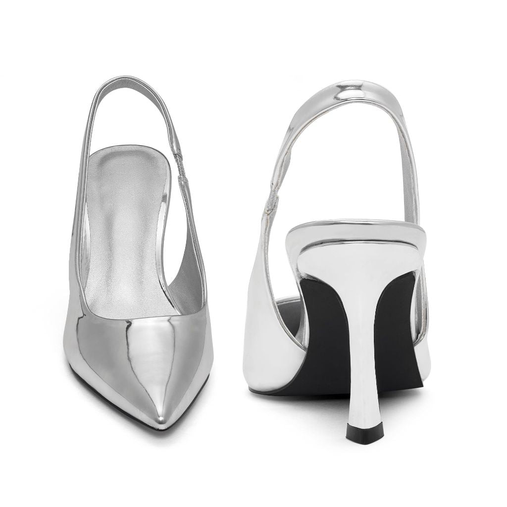 GENSHUO Women's Slingback Heels, Metallic Silver - size 9