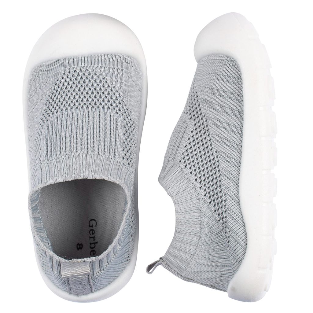 SZ 12T Gerber Baby Toddler Boy and Girl Stretchy Knit Slip-On Sneaker, Grey