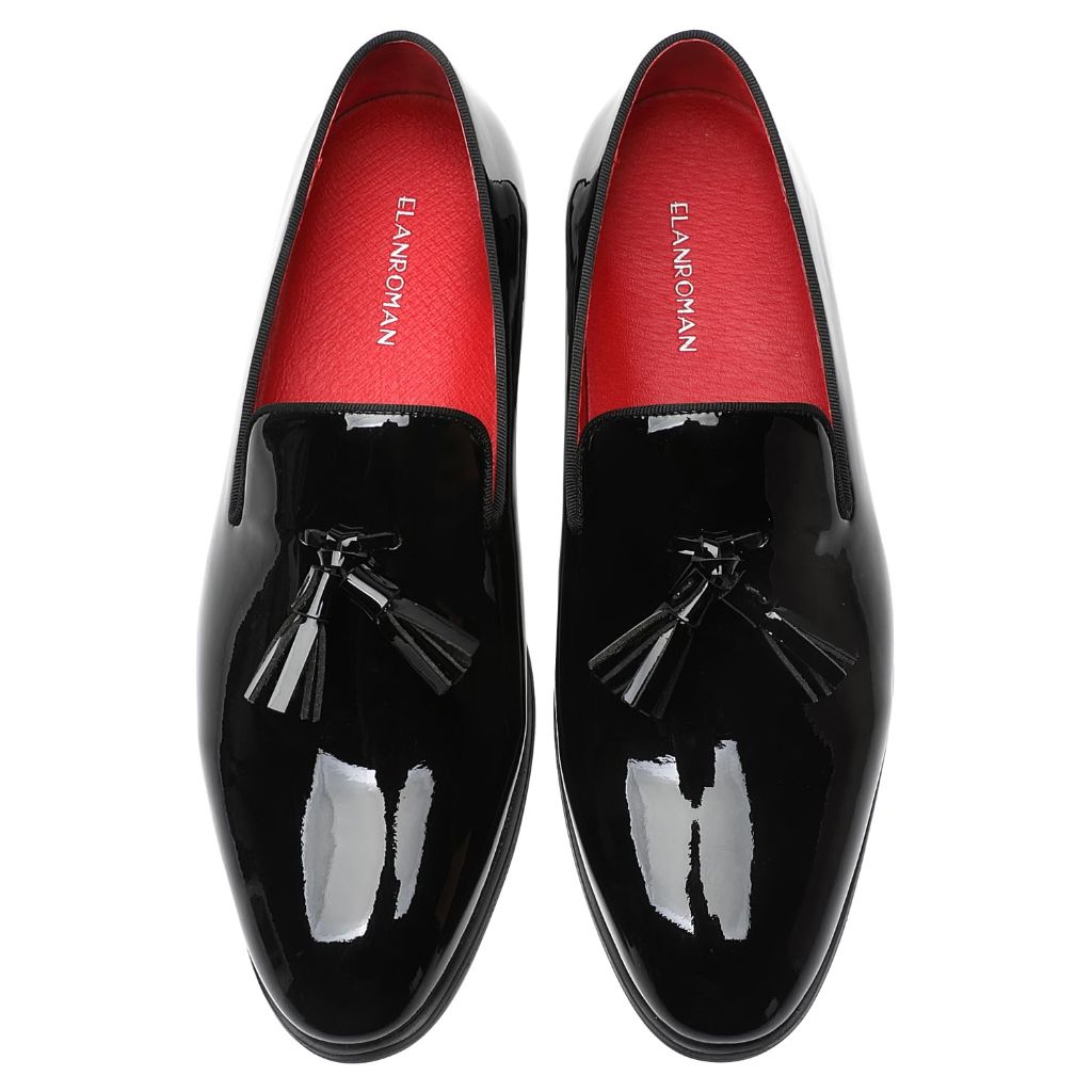 ELANROMAN Men's Tassel Loafers, Black Patent Leather - size 12 (47)