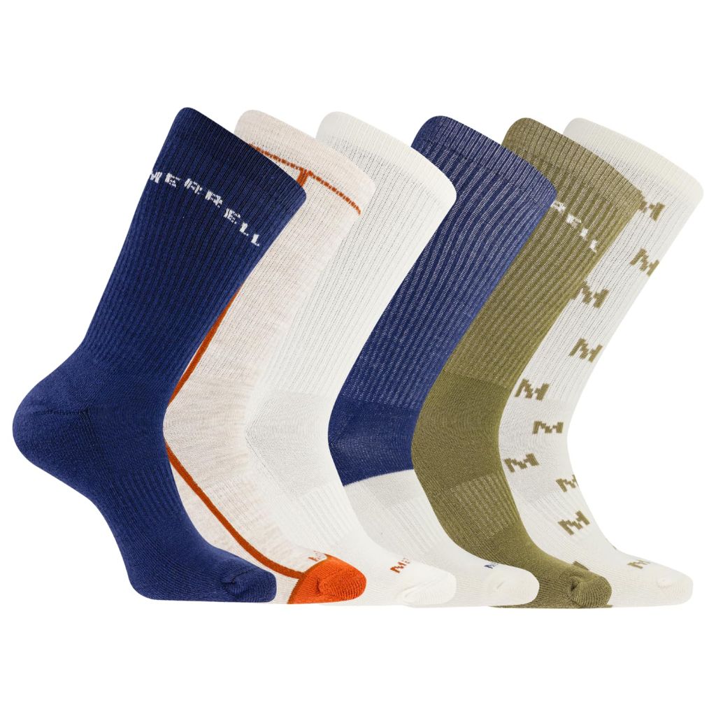 Merrell Unisex-Adult's Cushioned Socks, Crew-Navy Assorted (6 Pairs), S/M