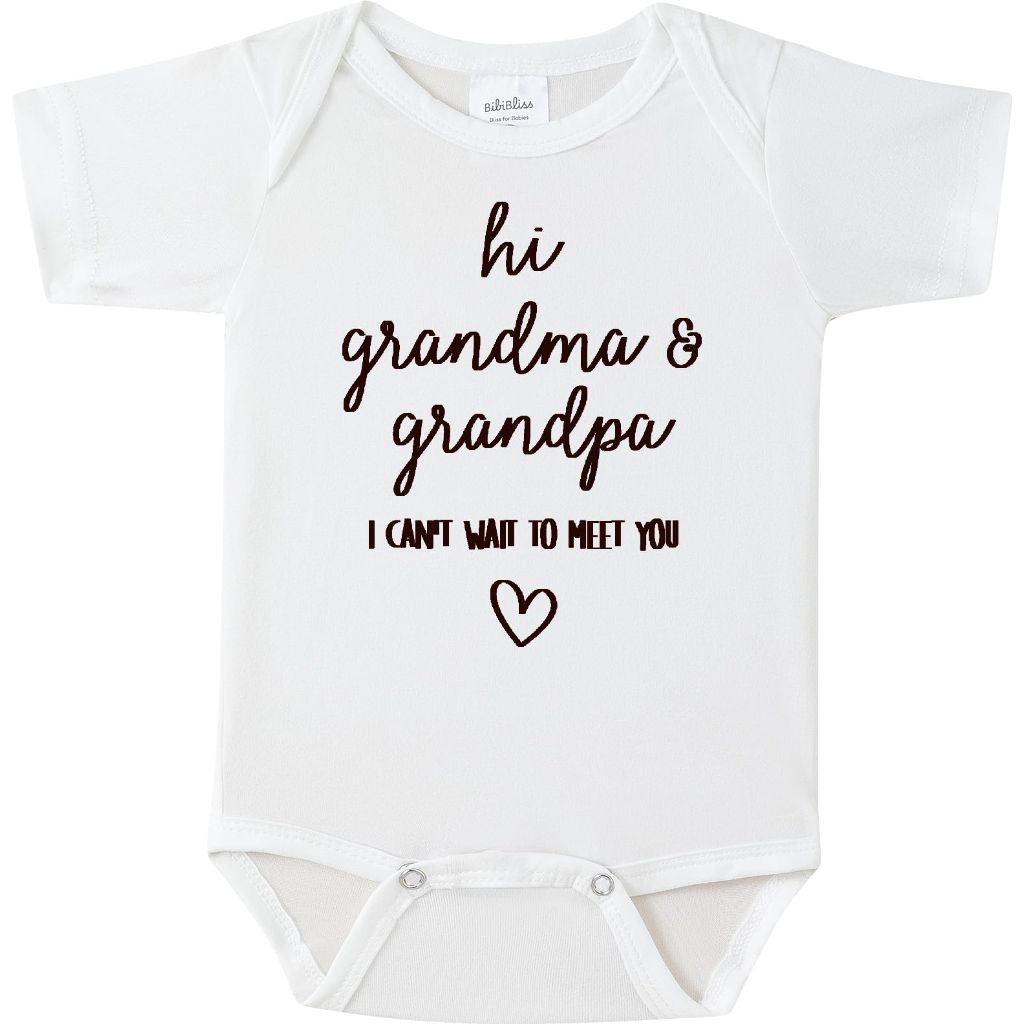 Hi Grandma & Grandpa I can't Wait to Meet You Pregnancy Announcement Infant Bodysuit (0-3months, Slate)