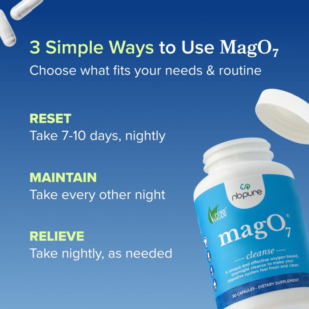 Nbpure MagO7 - Natural Colon Cleanse & Detox - Ozonated Magnesium Oxide, 180 Capsules