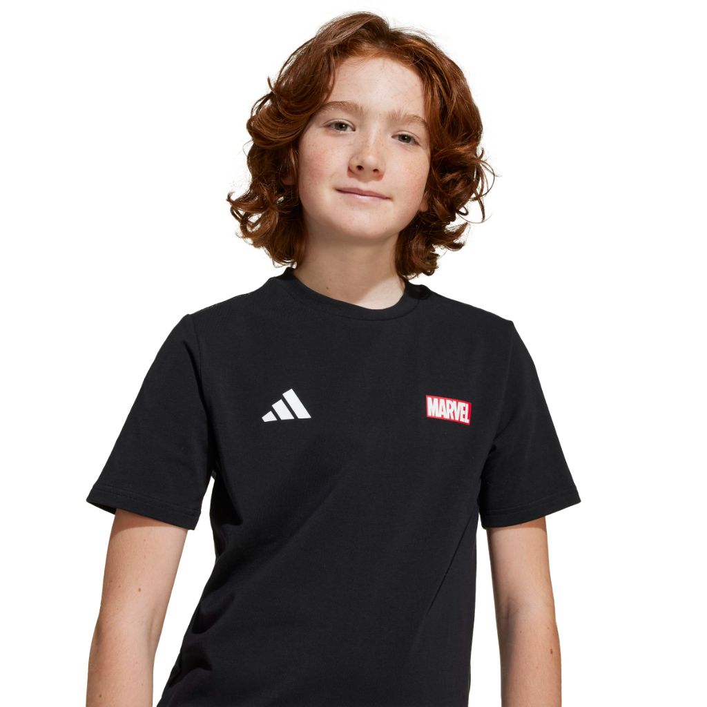 adidas Unisex-Kids x Marvel Superheroes Graphic Sportswear T-Shirt - Black/White, Large