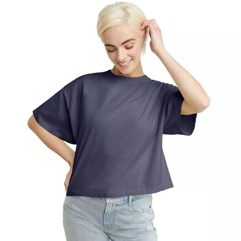 Hanes Women's Garment Dyed Cropped Cotton T-Shirt - Anchor Slate, Size 2XL