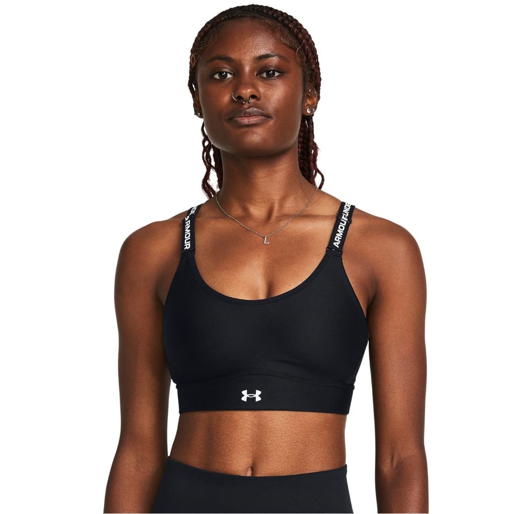 Under Armour Women's Infinity Mid Impact Sports Bra, (001) Black/White, Medium A-C
